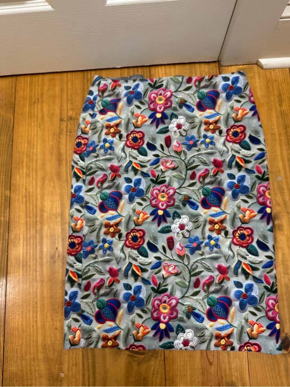 Gray Pencil Skirt with Multicolor Floral pattern